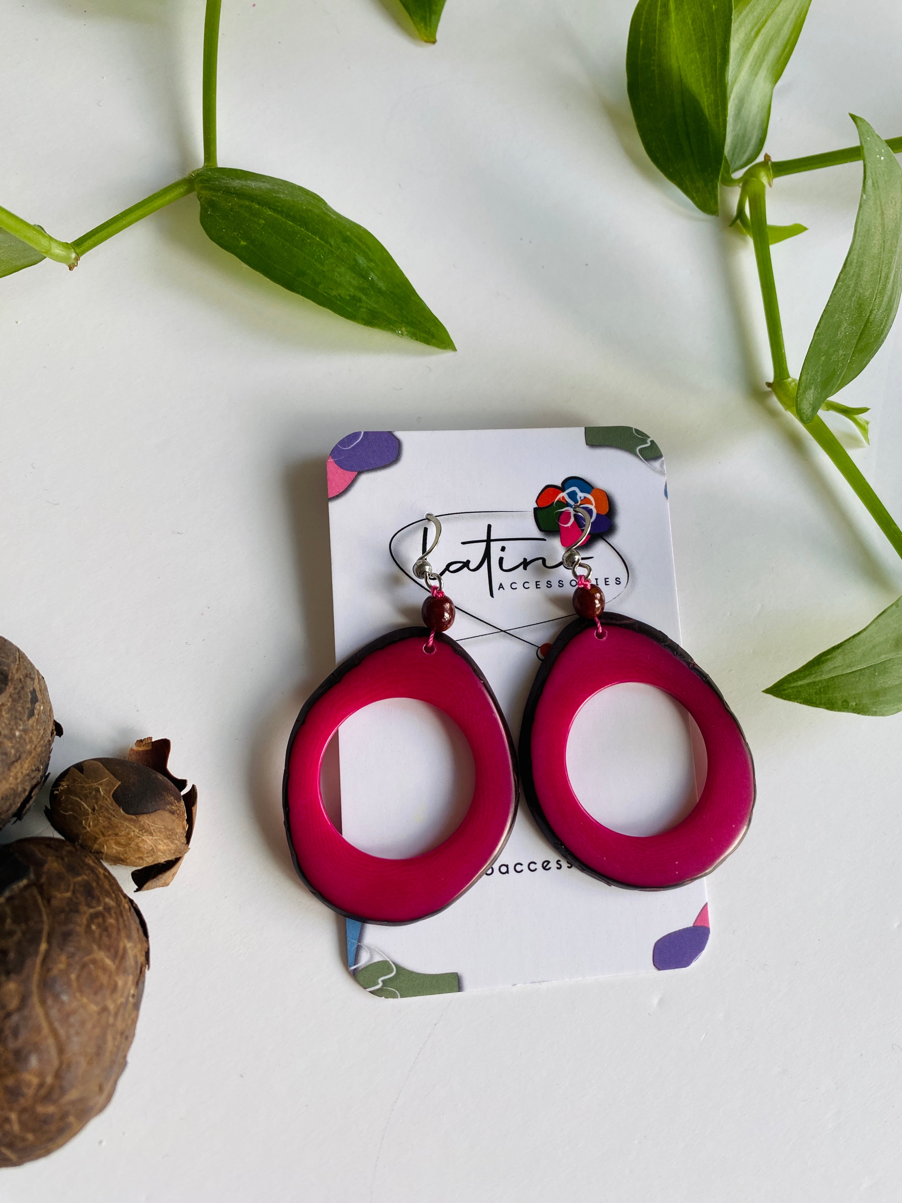 Pink Hoops Tagua Earrings